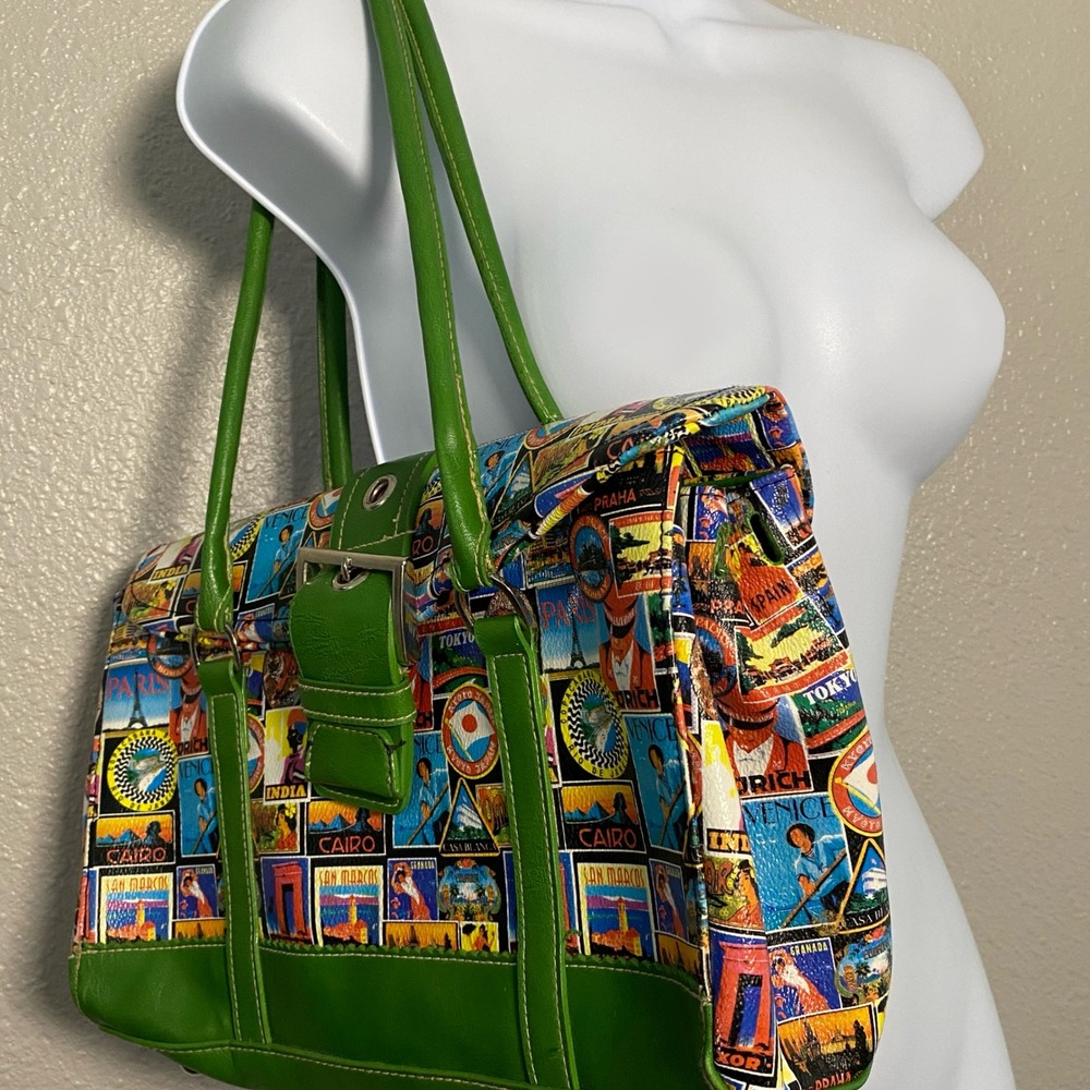 Bueno World Tour Shoulder Bag Y2K Green Colorful Bohemian Artsy Statement Piece